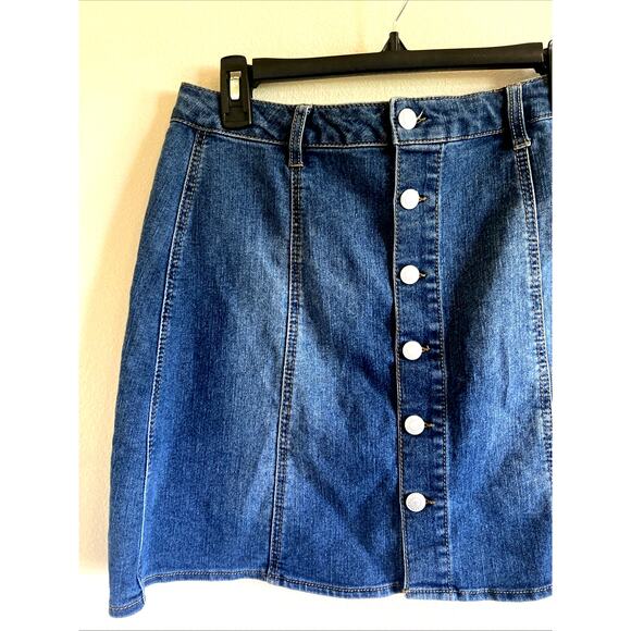 Mossimo Target Button Front Aline 90s Y2K Style Stretch Denim Blue Jean Skirt 14 - Picture 2 of 10